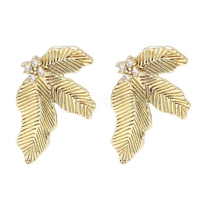 Brass Micro Pave Clear Cubic Zirconia Stud Earring Findings KK-Z106-02G-05-1