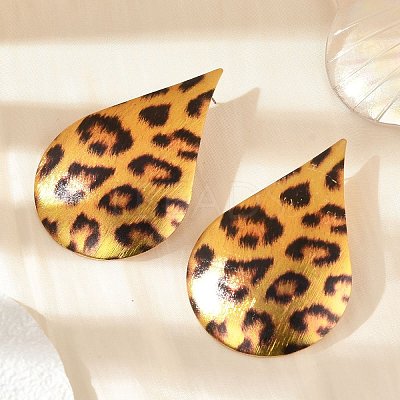 Leopard Print Alloy Dangle Stud Earrings LS-EJEW-K304-01E-G-1