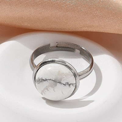 Half Round Natural Howlite Finger Rings RJEW-M062-01P-20-1