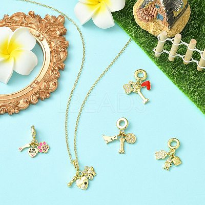 5Pcs 5 Styles Brass Micro Pave Clear Cubic Zirconia European Dangle Charms FIND-CJ0005-20-1
