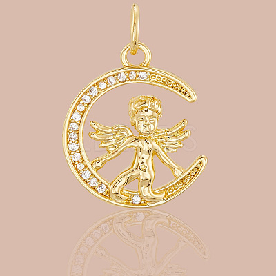 8Pcs Brass Micro Pave Cubic Zirconia Pendants KK-BBC0020-24-1