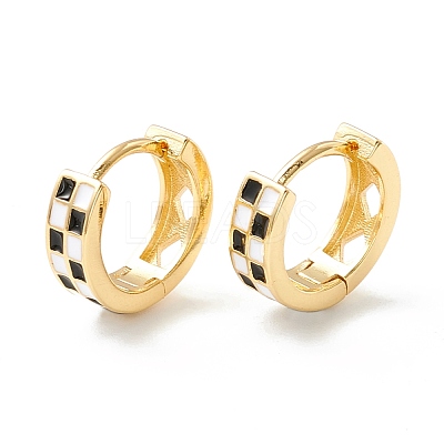 Tartan Pattern Enamel Chunky Hinged Huggie Hoop Earrings for Women EJEW-P196-22G-1
