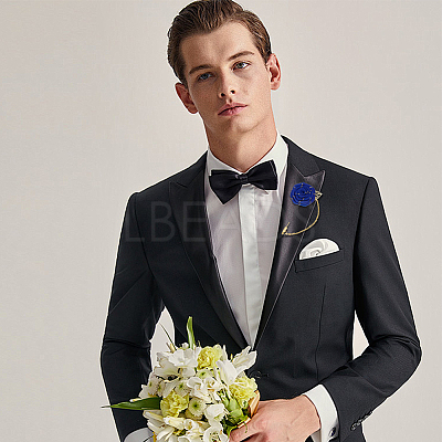 4Pcs 4 Colors Rose Polyester Lapel Pin Brooches for Men JEWB-FG0001-20-1