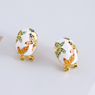 Alloy Enamel Oval with Butterfly Pattern Stud Earrings for Women WGEA3F2-01-1