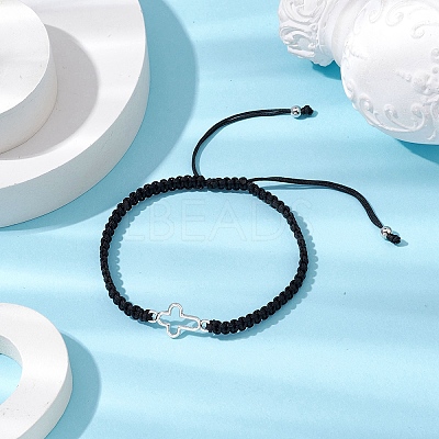 Cross Alloy Connector Charms Braided Bracelets BJEW-JB11067-01-1