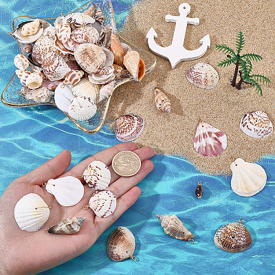 96Pcs 8 Styles Shell Pendants PALLOY-WR00034-1