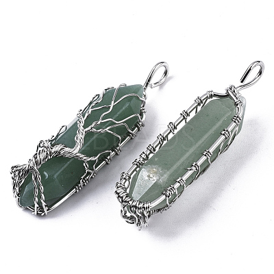 Natural Green Aventurine Big Wire Wrapped Pointed Pendants G-T133-P02D-1