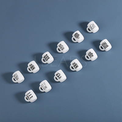 24Pcs 12 Style Cup with Word Pattern Silicone Beads SIL-CA0002-77-1