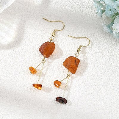 Natural Amber Nuggets Dangle Earrings EJEW-JE07523-1