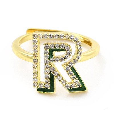 Mixed Color Enamel Initial Letter Adjustable Ring with Clear Cubic Zirconia RJEW-P045-01G-R-1