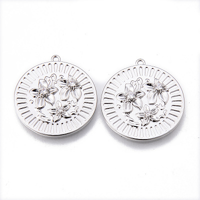 Brass Micro Pave Clear Cubic Zirconia Pendants KK-N232-171P-NF-1