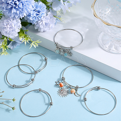 10Pcs Adjustable 201 Stainless Steel Expandable Bangle Making STAS-SC0008-09-1