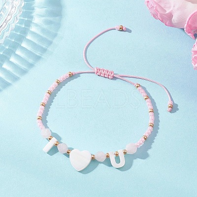 Valentine's Day Natural Rose Quartz & TOHO Round Seed Beads Braided Bead Bracelets for Women BJEW-MZ00244-02-1