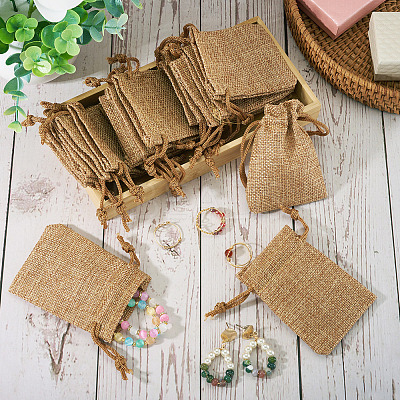 20Pcs Rectangle Polyester Imitation Burlap Packing Pouches Drawstring Bags ABAG-TA0001-95A-1