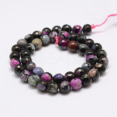 Faceted Natural Fire Crackle Agate Beads Strands G-F447-8mm-B08-1
