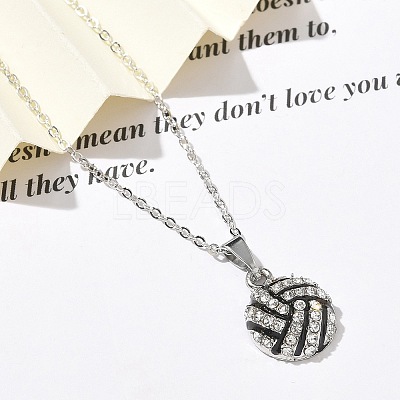 Zinc Alloy Crystal Rhinestone Sport Ball Pendant Cable Chain Necklaces NJEW-U024-01P-04-1