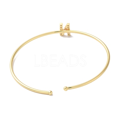Rack Plating Brass Micro Pave Clear Cubic Zirconia Letter Open Cuff Bangles BJEW-A018-01G-N-1