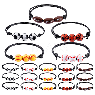 20Pcs 5 Styles Sport Theme Acrylic Beaded Bracelets for Men Women BJEW-GA0001-19-1