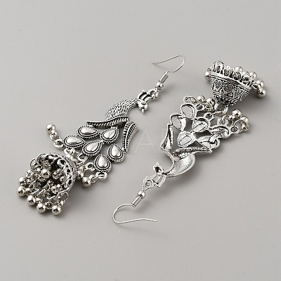 Tibetan Style Alloy Peacock with Bell Chandelier Earrings EJEW-WH0010-42AS-1