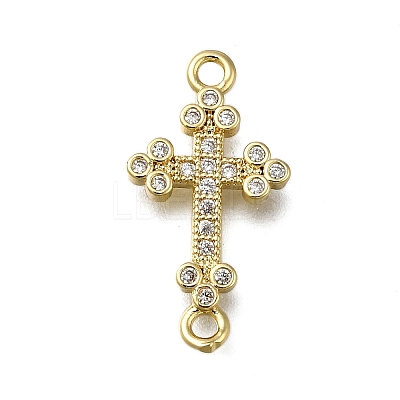 Brass Clear Cubic Zirconia Cross Connector Charms ZIRC-I070-037G-1