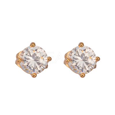 Real 18K Gold Plated Adorable Design Brass Cubic Zirconia Stud Earrings EJEW-EE0001-171B-1