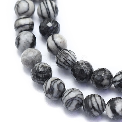 Natural Black Silk Stone/Netstone Beads Strands G-K310-A09-6mm-1