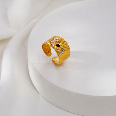 304 Stainless Steel Rhinestone Cuff Open Rings for Women CV9797-1-1