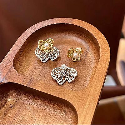 Alloy & Imitation Pearl Stud Earrings WG51E44-01-1