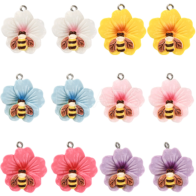 24Pcs 6 Colors Opaque Resin Pendants RESI-SC0006-46-1