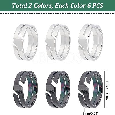 12Pcs 2 Colors 304 Stainless Steel Finger Ring RJEW-UN0001-18-1