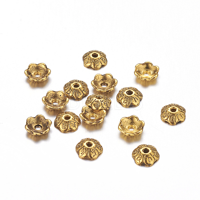 6-Petal Tibetan Style Alloy Flower Bead Caps LS-TIBE-S220-AG-NR-1