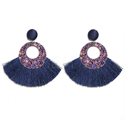 Bohemian Style Acrylic & Polyester Fan Tassel Stud Earrings FS-WGB5BEF-11-1