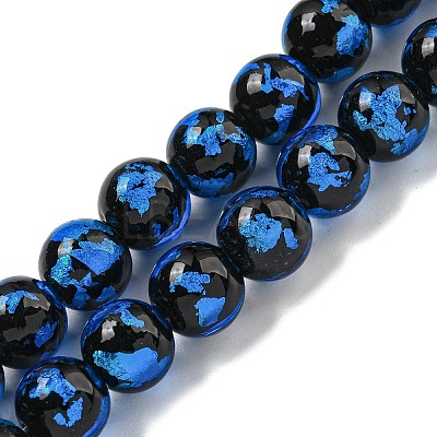 Handmade Silver/Gold Foil Lampwork Beads Strands LAMP-L079-07E-1