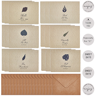 Leaf Pattern Kraft Envelopes and Greeting Cards Set DIY-CP0001-78-1