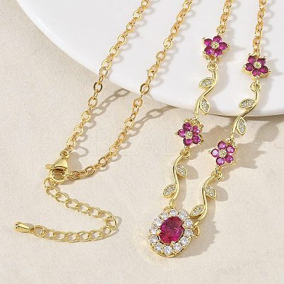 Brass Pave Cubic Zirconia Flower Pendant Necklaces NJEW-C121-04A-01G-1