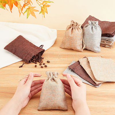 32Pcs 4 Colors Polyester Imitation Burlap Packing Pouches Drawstring Bags ABAG-PH0001-24-1