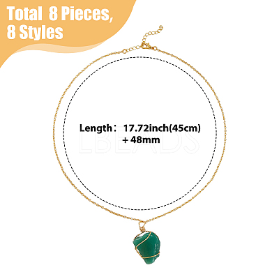 8Pcs 8 Styles Nuggets Natural Mixed Gemstone Pendant Necklaces Set for Women NJEW-FI0001-47-1