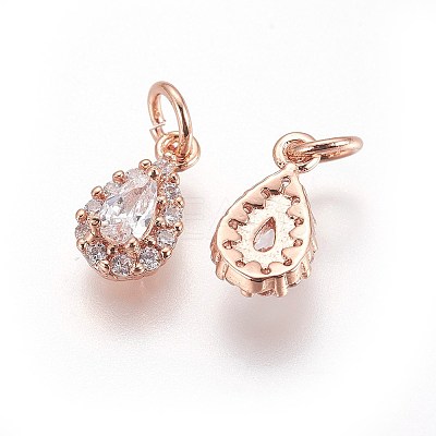 Brass Cubic Zirconia Charms KK-E772-14B-RG-1