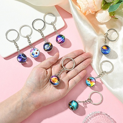 Round Glass Beads Keychain KEYC-YW00066-01-1