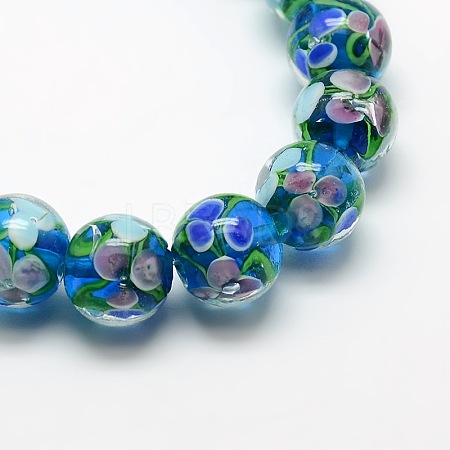 Handmade Inner Flower Lampwork Round Beads X-LAMP-L029-02-1