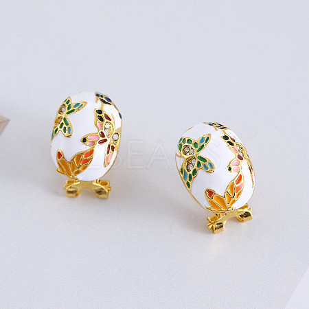 Alloy Enamel Oval with Butterfly Pattern Stud Earrings for Women WGEA3F2-01-1