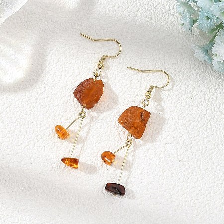 Natural Amber Nuggets Dangle Earrings EJEW-JE07523-1