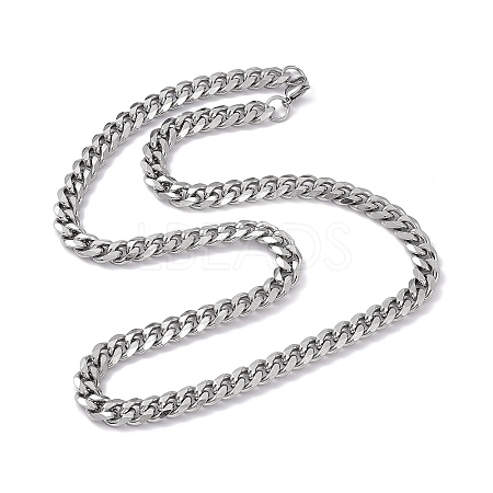 Non-Tarnish 201 Stainless Steel Cuban Link Chain Necklace with 304 Stainless Steel Clasps for Men Women NJEW-M194-01C-P-1