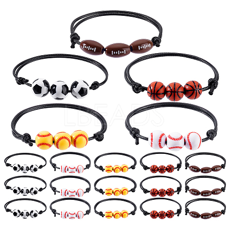 20Pcs 5 Styles Sport Theme Acrylic Beaded Bracelets for Men Women BJEW-GA0001-19-1