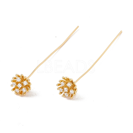 Brass Micro Pave Clear Cubic Zirconia Flower Head Pins FIND-B009-06G-1