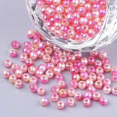 Rainbow ABS Plastic Imitation Pearl Beads X-OACR-Q174-3mm-04-1