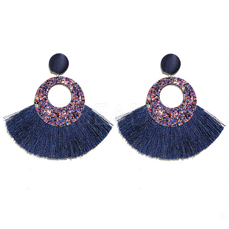 Bohemian Style Acrylic & Polyester Fan Tassel Stud Earrings FS-WGB5BEF-11-1
