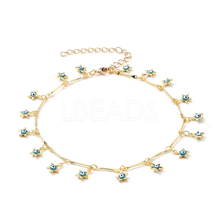 Brass Bar Link Chain Anklets AJEW-AN00319-02-1