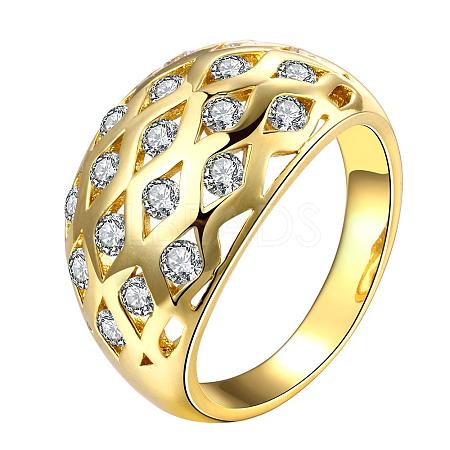 Classic Hollow Real 18K Gold Plated Brass Cubic Zirconia Finger Rings RJEW-BB05801-8G-1