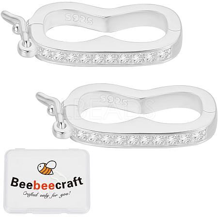 2Pcs 925 Sterling Silver Micro Pave Clear Cubic Zirconia Twister Clasps STER-BBC0007-49S-1